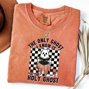 Comfort Colors®The Only Ghost,I Know Is The Holy Ghost T shirt, Religious Halloween Shirt,Ghost Reading The Bible, Funny Christian Halloween