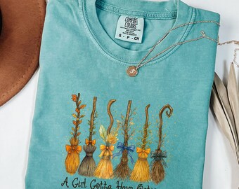 Comfort Colors®A Girl Gotta Have Options,Retro Halloween,Witches Shirt,Funny Halloween Shirt, Spooky Season, Witchy Shirt,Witches Broomsitck