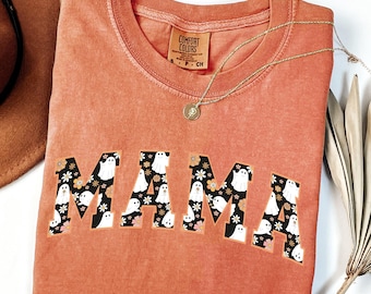 Comfort Colors® Halloween Mama Shirt, Mom Halloween Shirt, Spooky Mama Shirt,Mama Halloween,Cute Ghost Shirt,Floral Ghost Shirt,Gift for Mom