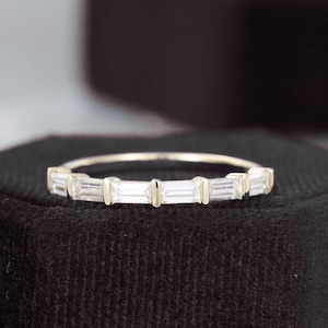 Half Eternity Wedding Band | 1.12 TW Baguette Colorless Moissanite Band | Engagement Ring | 14K White Gold | Bridal Set | 3/4 Eternity Band