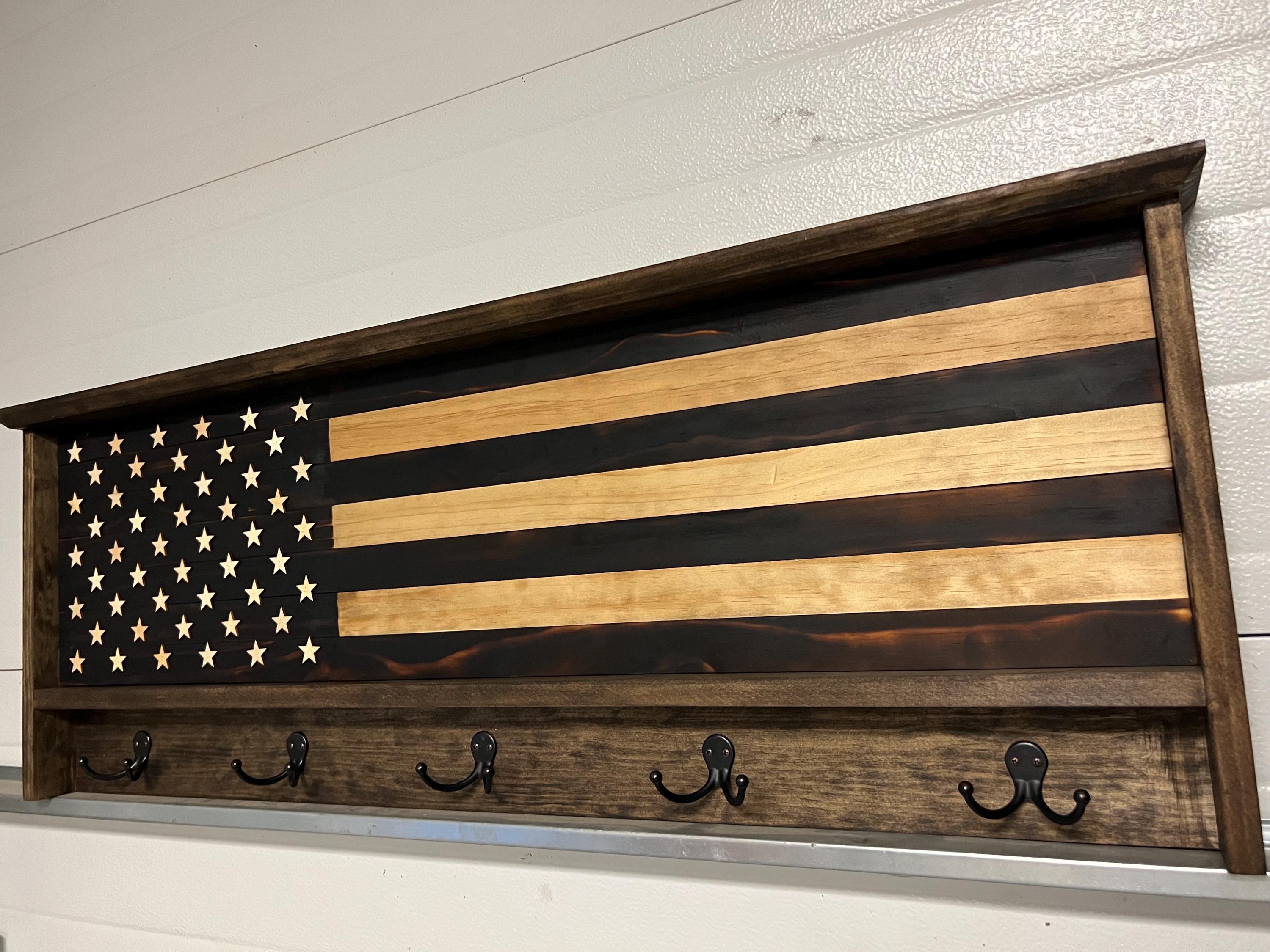 Large Rack For Flags American Flag Rustic Coat Rack, 5 Hooks, Burned Wood - Etsy