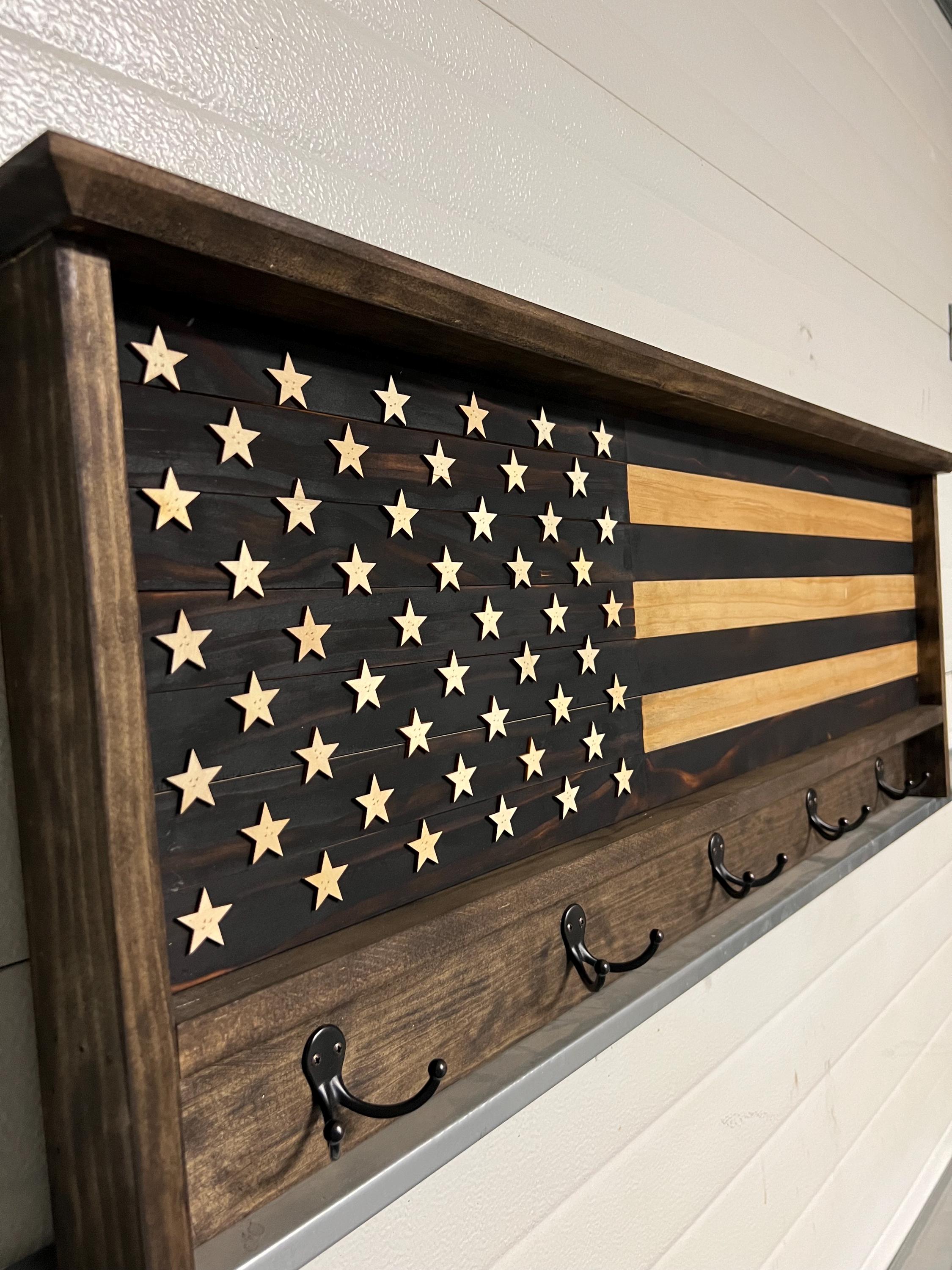 Large Rack For Flags American Flag Rustic Coat Rack, 5 Hooks, Burned Wood - Etsy