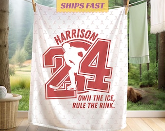 Personalized Hockey Blanket for Kids with Name Custom Throw Blanket Birthday Present Blanket for Son Hockey Mom Gift Hockey Team Blanket