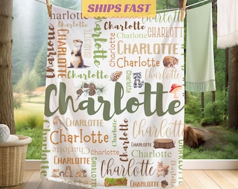 Personalized Woodland Baby Blanket, Custom Name Blanket for Baby Boy or Girl, Woodland Nursery Decor, Baby Shower or Birthday Christmas Gift