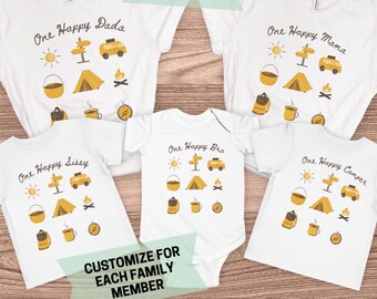One Happy Camper-shirt, campingverjaardag voor peuter, eerste verjaardagshirt, T-shirts familie-uitje, bijpassende kampshirts voor familie, cadeau voor papa