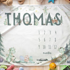 Dragon milestone blanket, baby monthly milestone blanket, personalized baby blanket, boy dragon nursery decor, baby shower gift, photo prop