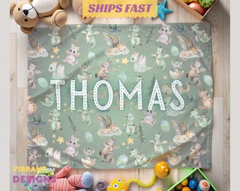 Personalized Dragon Blanket, Custom Baby Name Throw, Baby Boy Blanket, Velveteen Plush, Toddler Nap Blanket, Newborn Gift for Expecting Mom
