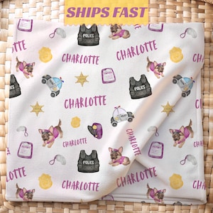 Personalized Police Baby Blanket for Girl, Custom Name Law Enforcement Blanket, Police Dog Blanket, Cop Theme Nursery Gift, Baby Shower Gift