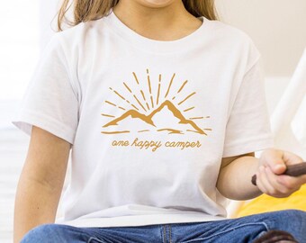 Maglietta "One Happy Camper", vestito per il primo compleanno del campeggiatore, maglietta per il compleanno in campeggio, magliette coordinate per la famiglia, mamma e io, maglietta "One Happy Daddy"