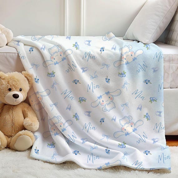Cinna moroll Blanket for Girl, Personalized Bunny Blanket, Velveteen Custom  Name Baby, Kawaii Pastel Nursery Decor, Soft Baby Shower Gift
