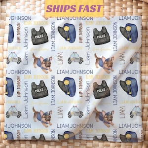Personalized Police Baby Blanket for Boys, Custom Name Law Enforcement Blanket, Police Dog Blanket, Cop Theme Nursery Gift, Baby Shower Gift