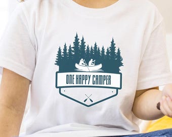 One Happy Camper-shirt, 1e verjaardag kampeeroutfit, Happy Camper eerste verjaardag T-shirt, familiekampshirt, aangepaste familiematching set papa