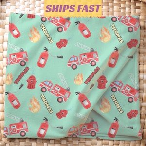 Personalized Fire Truck Baby Blanket, Custom Firefighter Name Blanket, Fire Engine Nursery Decor, Baby Shower Gift for Boys, Toddler Blanket