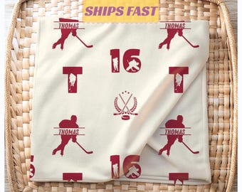 Personalized Hockey Blanket for Son Hockey Mom Gift for Kids with Name Custom Throw Blanket Birthday Present Blanket Hockey Team Blanket