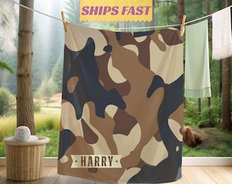 Personalized Camo Blanket for Boys, Custom Name Camouflage Baby Blanket, Hunting Theme Nursery Decor, Rustic Woodland Baby Shower Gift