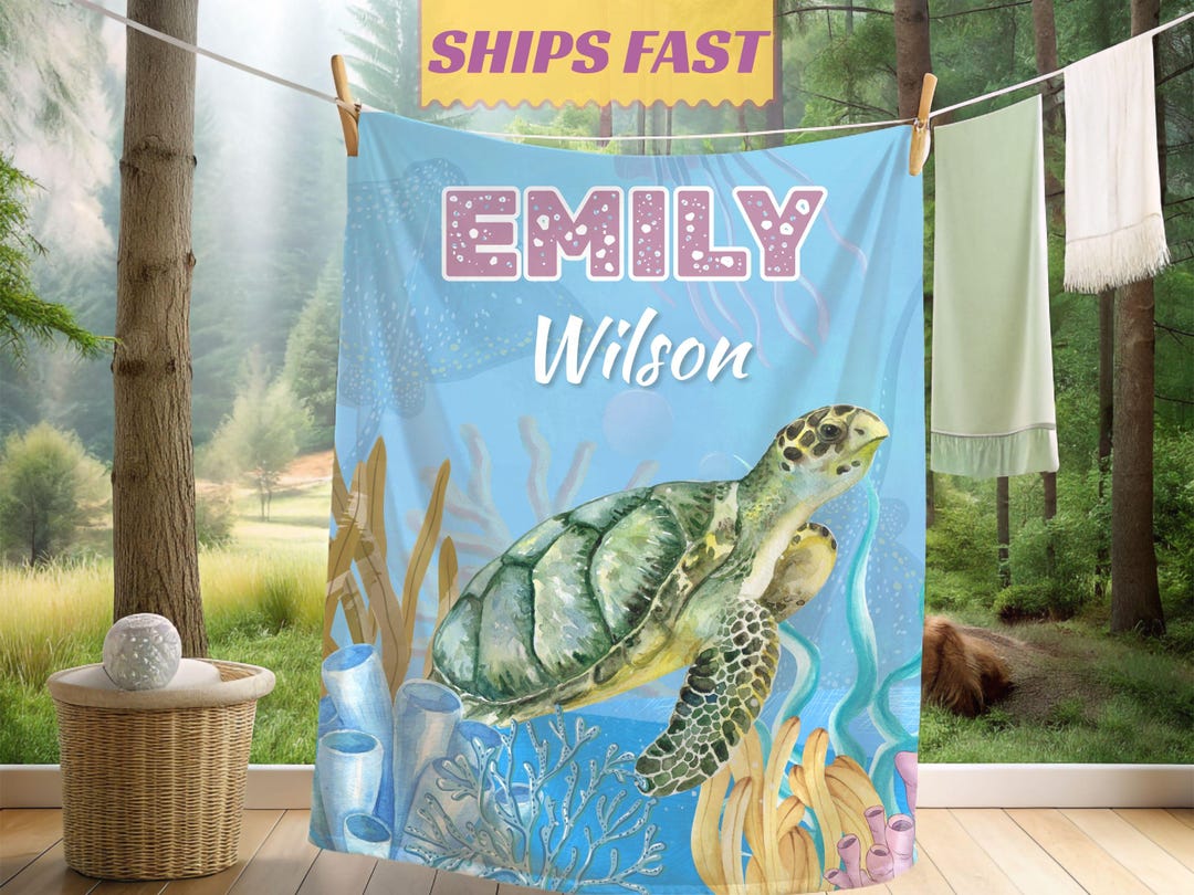 Personalized Turtle Baby Blanket Sea Turtle Nursery Blanket Custom Name ...