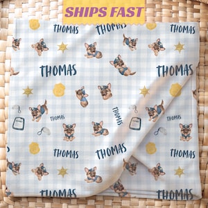 Personalized Police Puppy Blanket for Boys, Custom Name Cop Throw, Law Enforcement Baby Gift, Police Security Blanket, Police Nursery Decor