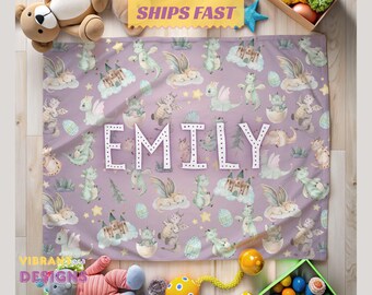 Personalized Dragon Blanket, Custom Baby Name Throw, Baby Boy Blanket, Velveteen Plush, Toddler Nap Blanket, Newborn Gift for Expecting Mom