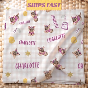 Personalized Police Puppy Blanket for Girls, Custom Name Cop Throw, Law Enforcement Baby Gift, Police Security Blanket, Police Nursery Decor