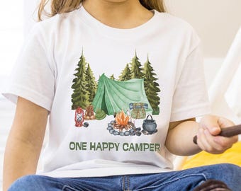 Maglietta "One Happy Camper", maglietta "Happy Camper First Birthday", abbigliamento da campeggio coordinato per tutta la famiglia, magliette personalizzate per il campeggio in famiglia, maglietta "Papà, Mamma e Bambino"