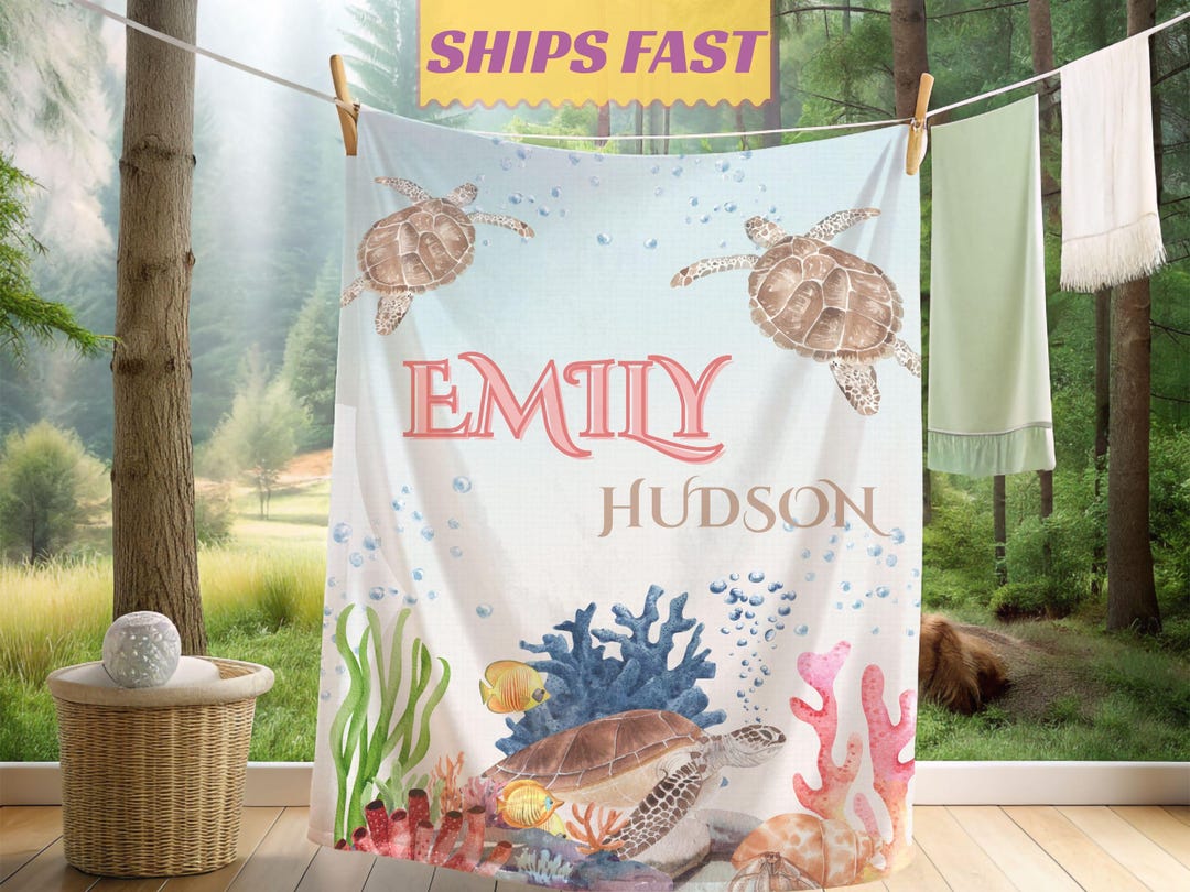 Personalized Turtle Baby Blanket Sea Turtle Nursery Blanket Custom Name ...