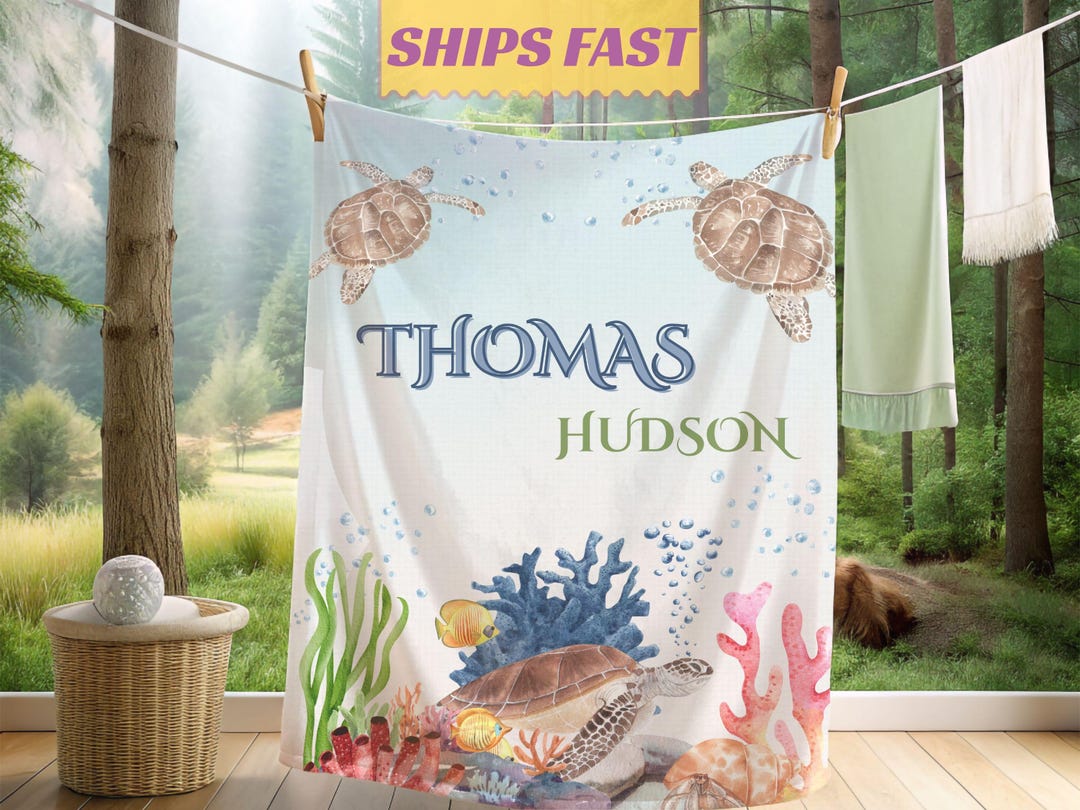 Sea Turtle Baby Blanket Personalized Custom Name Turtle Blanket Baby ...