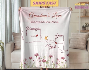 Personalized Grandma Blanket with Grandkids Name Long Distance Christmas Gift for Grandma from Granddaughter Grandma Birthday Gift
