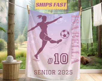 Personalized Soccer Blanket Custom Name & Number Girls Soccer Gift Senior Night Blanket Class of 2025 Soccer Team Graduation Gift