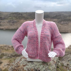 Pink Mohair Cardigan, Pink Mohair Sweater, Hand Knit Women Sweater