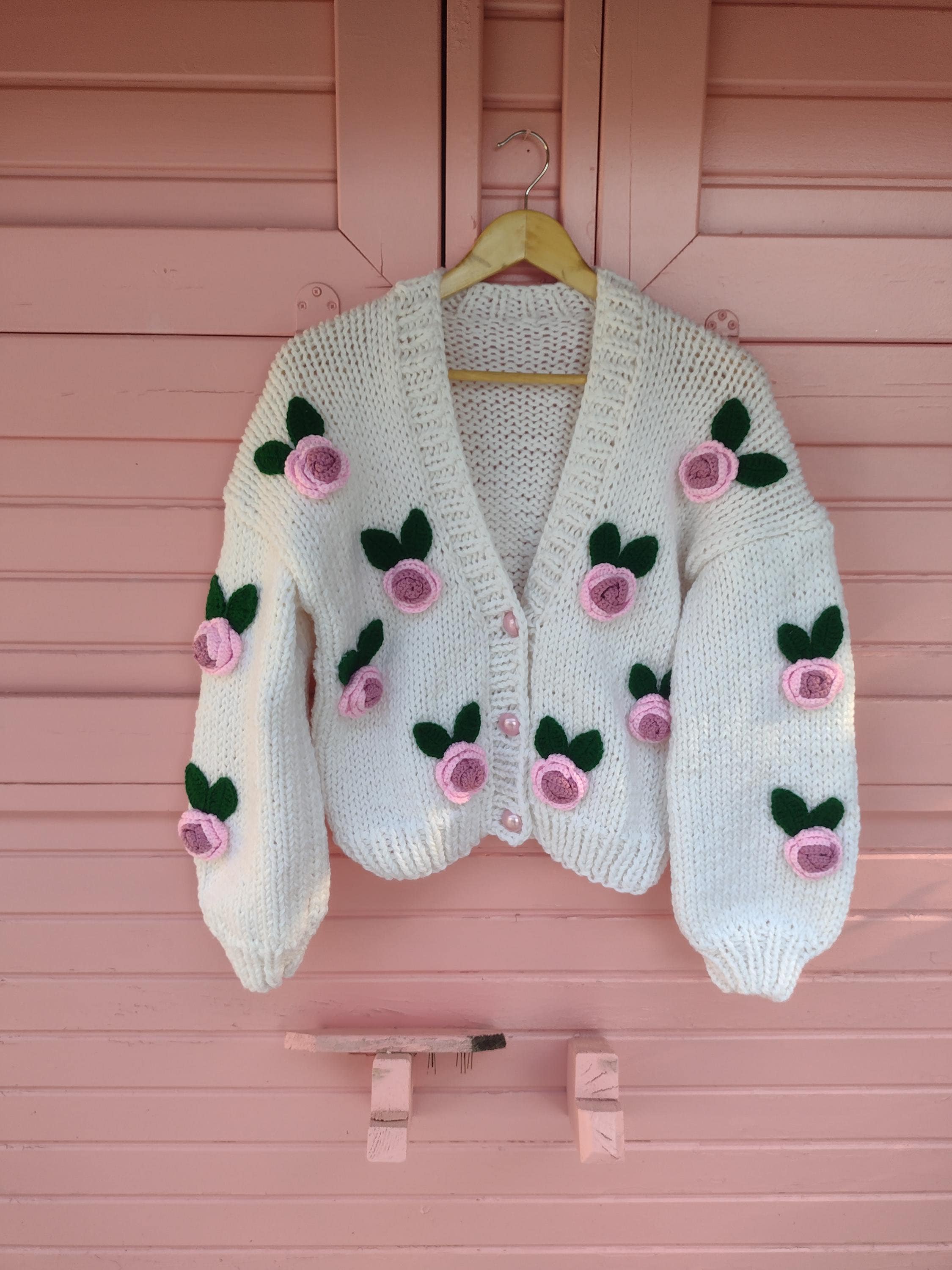 Rose ,rose Embroidered Knit Cardigan , Woman Knit Clothes