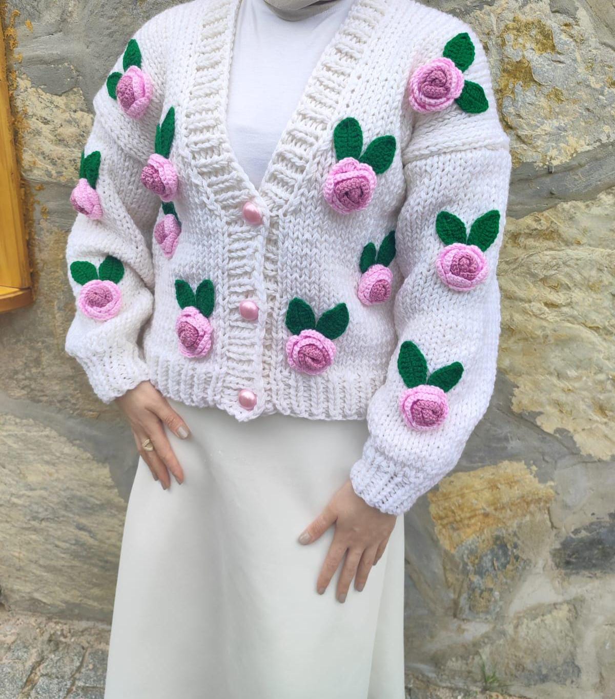 流行 Rose Clothes Knit Woman , Cardigan Knit Embroidered ,rose トップス