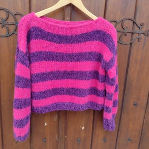 Purple Pink Sweater, Knitted Sweater, Hand Knitted Warm Sweater, Oversize Sweater, Unisex Sweater, Multi Colored Sweater