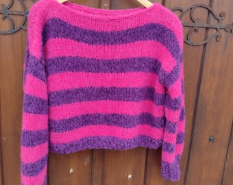 Purple Pink Sweater, Knitted Sweater, Hand Knitted Warm Sweater, Oversize Sweater, Unisex Sweater, Multi Colored Sweater