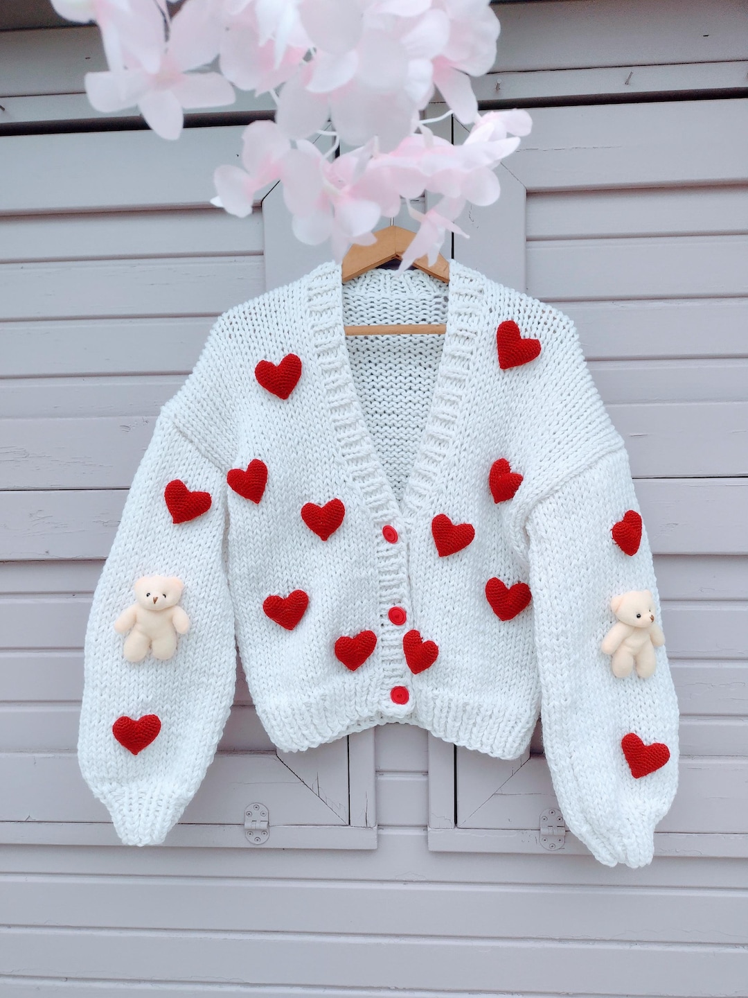 Beige Open Knit Heart Pullover