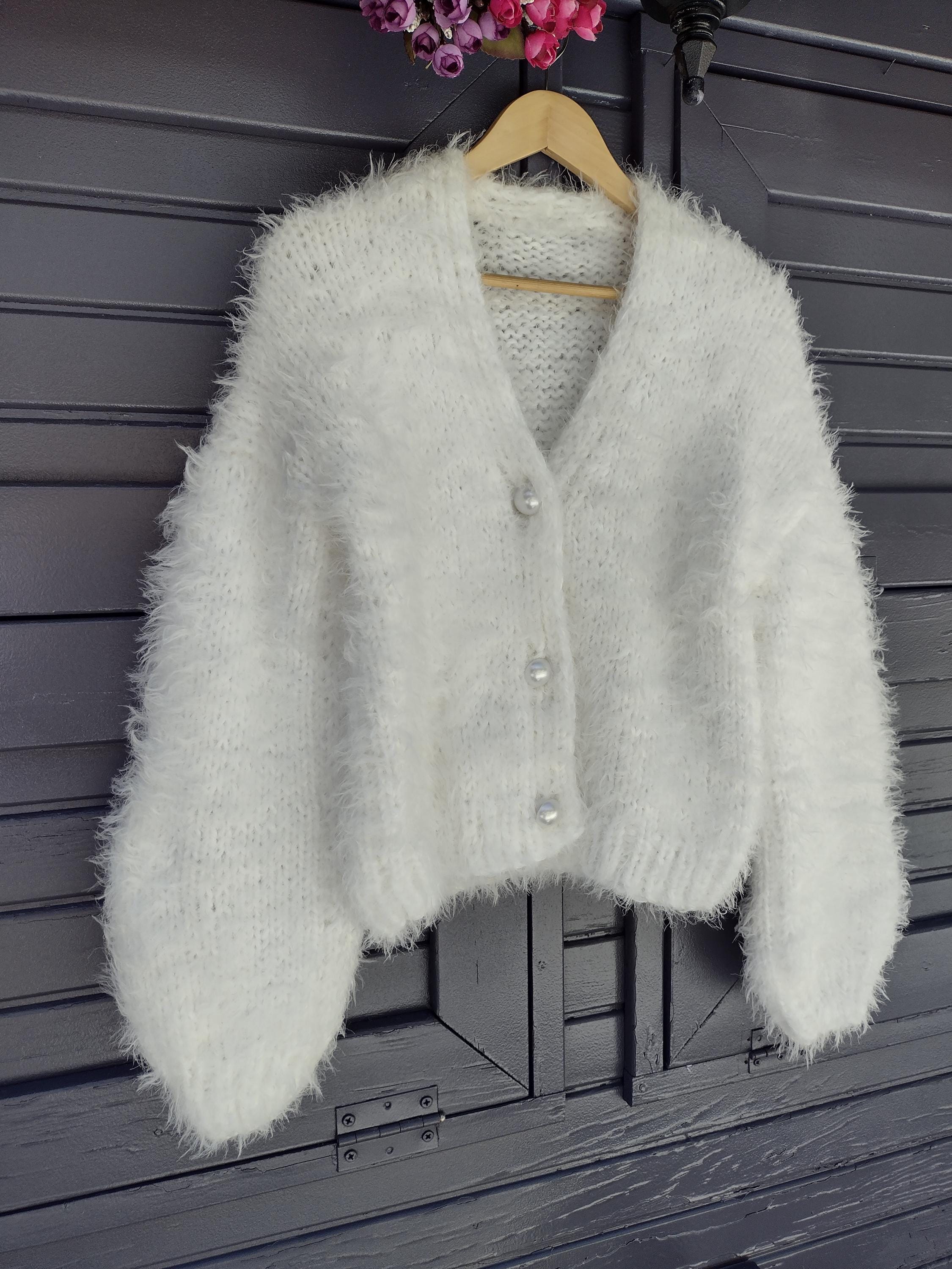Handmade Knitted Cardigan, Rabbit Yarn, Hand Knitted, Fluffy Handmade Knitted Cardigan, Rabbit Yarn, Hand Knitted, Fluffy