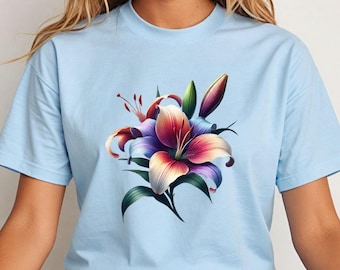 Lily Flower T-Shirt | Vibrant Botanical Art Tee, Nature Inspired Garden Gift