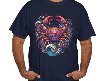 Cancer Zodiac T-Shirt | Colorful Crab Astrology Graphic Tee, Celestial Horoscope Shirt