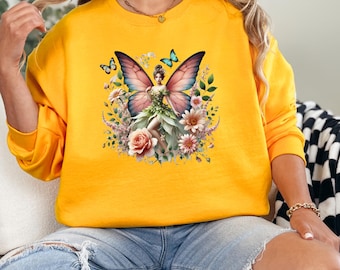 Enchanting Fairy Sweatshirt – Elegant Floral and Butterfly Design for Nature and Fantasy Lovers