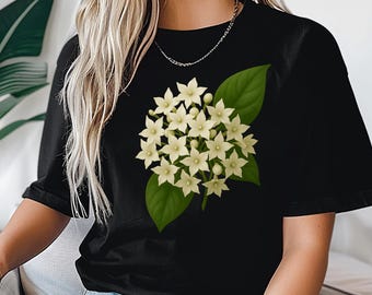 Sacred White Star Flower T-Shirt / Thai Chomnard Blossom / Minimal Nature Shirt / Spiritual Floral Design
