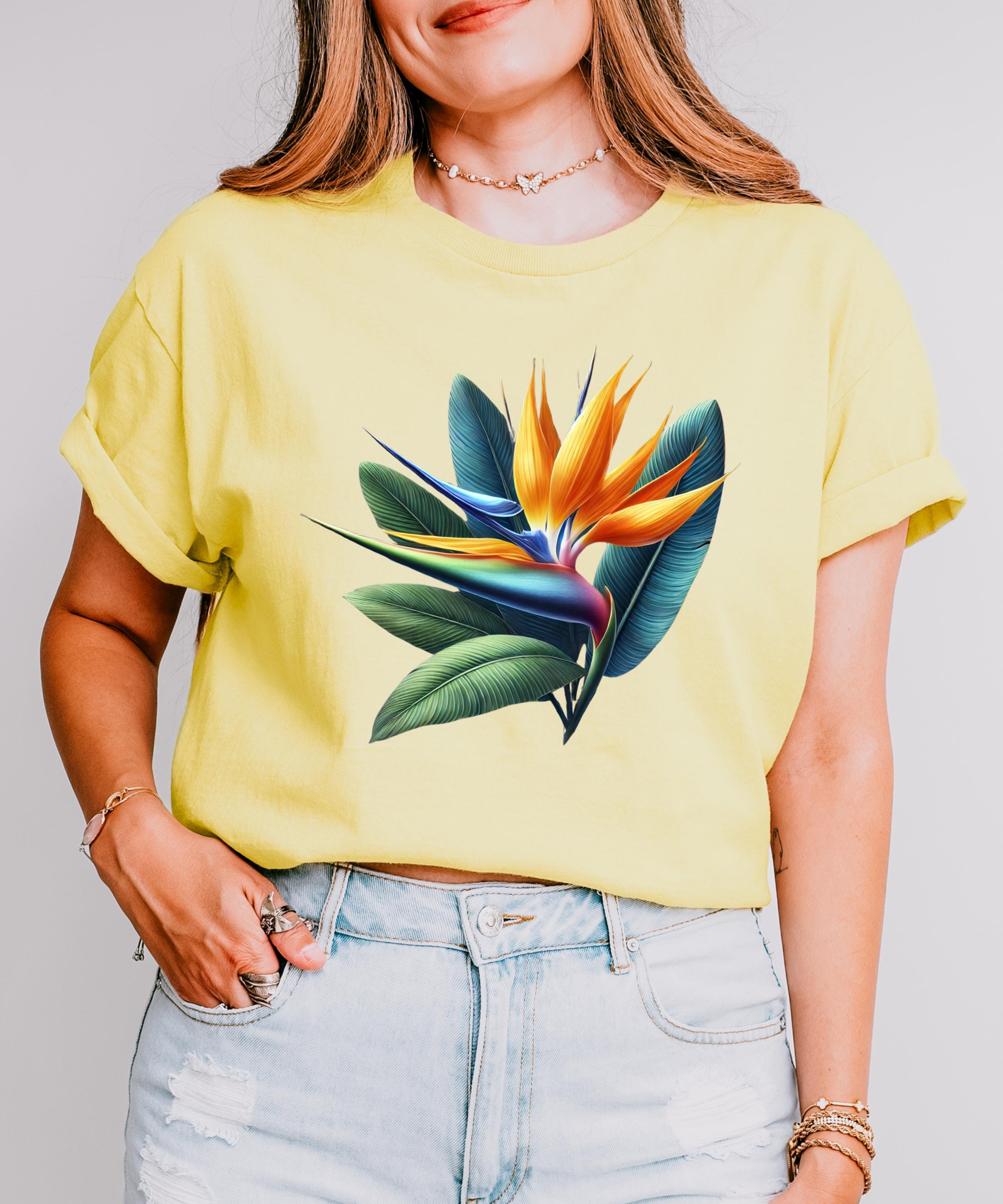 バード・オブ・パラダイス・フラワーTシャツ | 鮮やかなトロピカル 