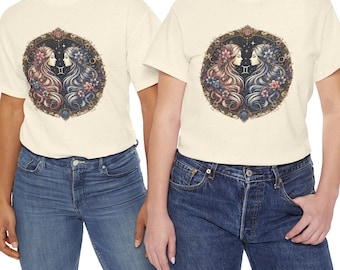 Gemini Zodiac T-Shirt | Floral Astrology Graphic Tee, Celestial Horoscope Birthday Shirt