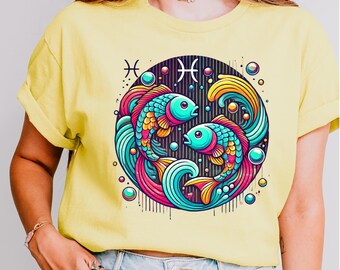 Pisces Zodiac T-Shirt | Artistic Astrology Graphic Tee, Celestial Horoscope Birthday Shirt