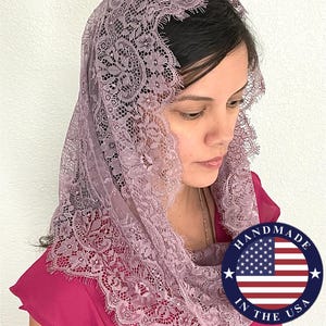 Infinity Veil for Girls - Traditional Catholic Chapel Veil - Small Purple Pink Blue Lace Mass Mantilla - Head Covering - Seat of Wisdom