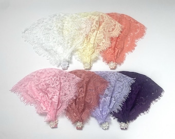 Veil Headband for Baby Girls - Traditional Catholic Chapel Veil - Purple Lace Mass Mantilla - Small Hair Head Covering - Ark of the Covenant