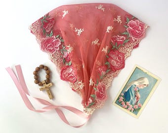 Headband Chapel Veil With Ties for Girls & Women - Lace Catholic Mass Mantilla Head Covering Bandana Headscarf - Singular Vessel of Devotion