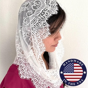 Infinity Veil for Girls - Traditional Catholic Chapel Veil - Child Mass Mantilla - Black or White Lace - Gate of Heaven Girls Infinity Veil