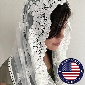 Infinity Chapel Veil - Traditional Catholic Latin Mass Mantilla - Floral Ivory White Lace - Queen of All Saints Infinity Veil