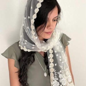 Gold Floral Lace Chapel Veil - Shawl Wrap Veil - Traditional Catholic Latin Mass Mantilla - Tower of David