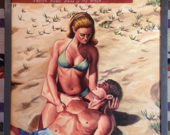 MidCentury Pin-Up Pulp Cover Oil Beach California Painting