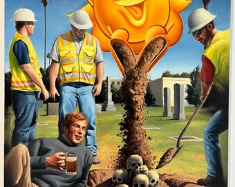 Pintura al óleo de un paisaje urbano surrealista de Los Ángeles